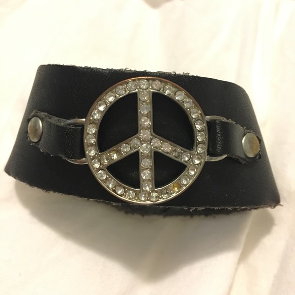 Jewelry - COPY - Peace Sign Leather Cuff Bracelet